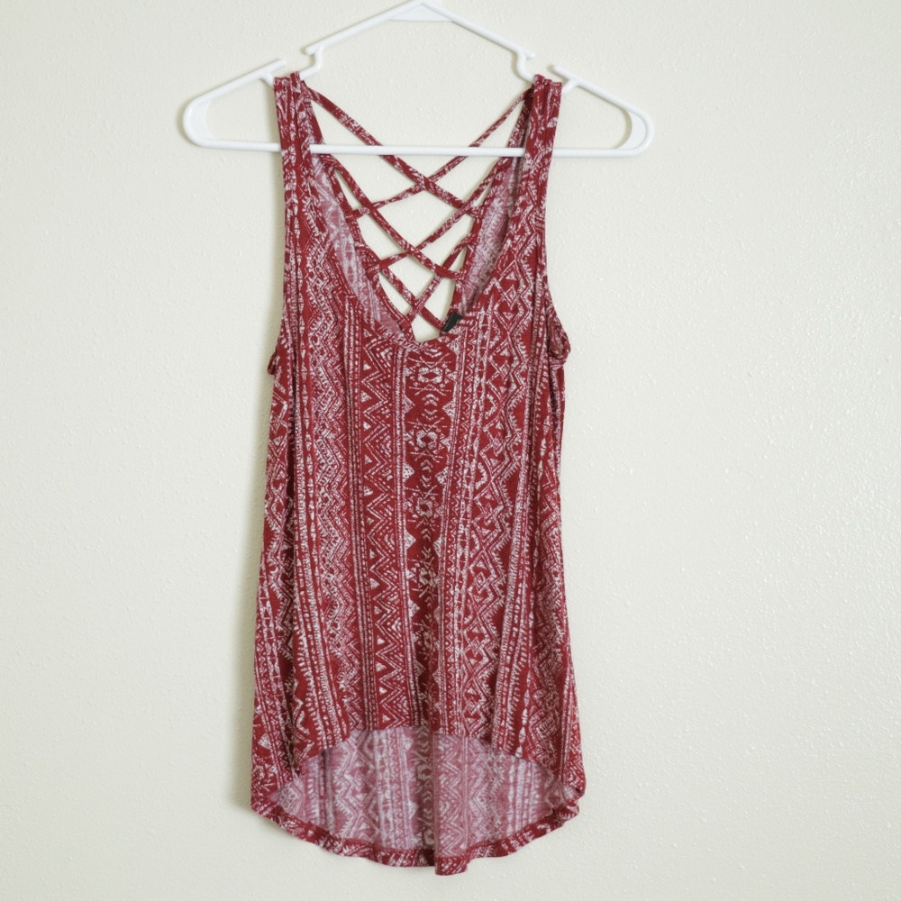 Full Tilt Printed Strappy Back Red Tank Top